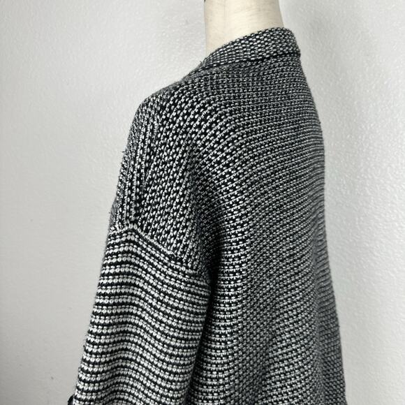 Madewell Cardigan Women Medium Black White Knit Tweed Open Front Cocoon Classic - Picture 7 of 13